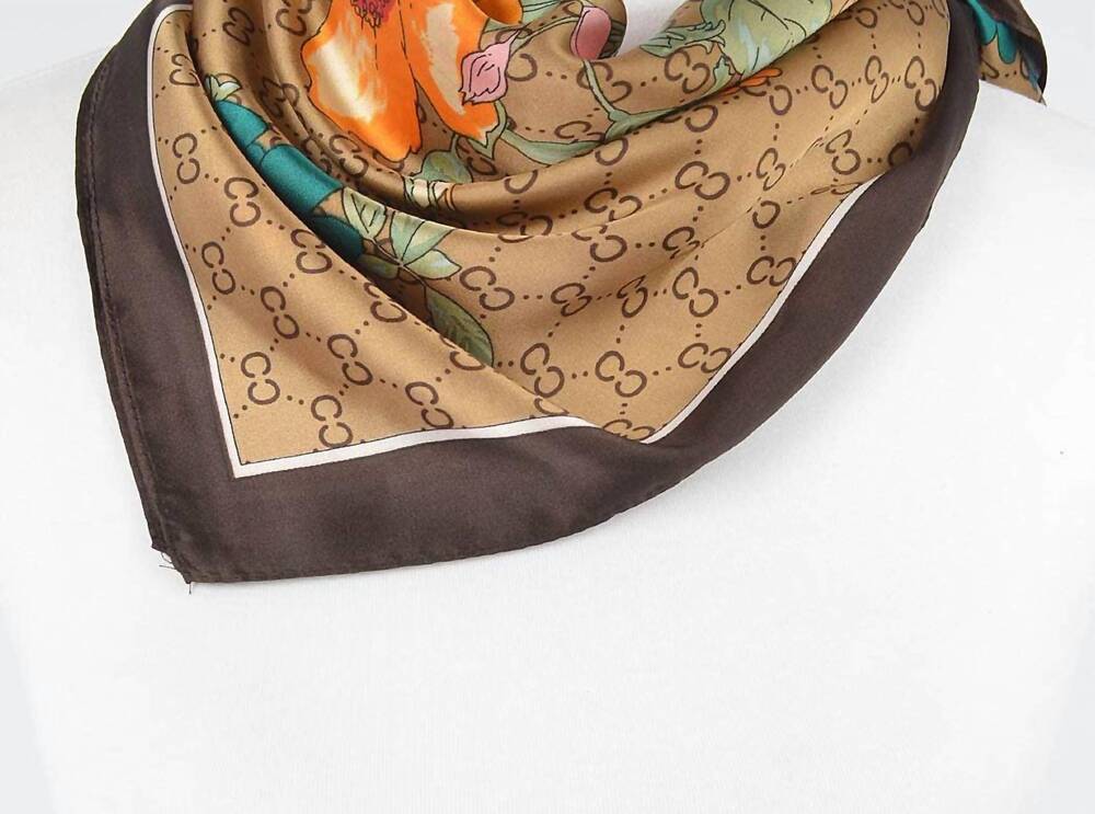 NEW 3AM BY H&D ACCESSORIES women's multi print silk bandana scarf in beige